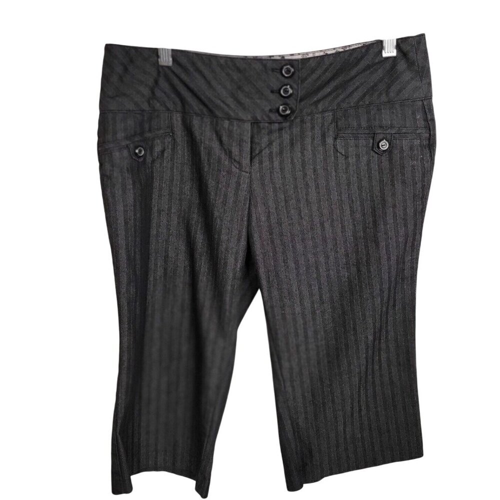 Joe Benbasset Womens Black Pinstripe Cropped Dress Pants With Button Details Siz